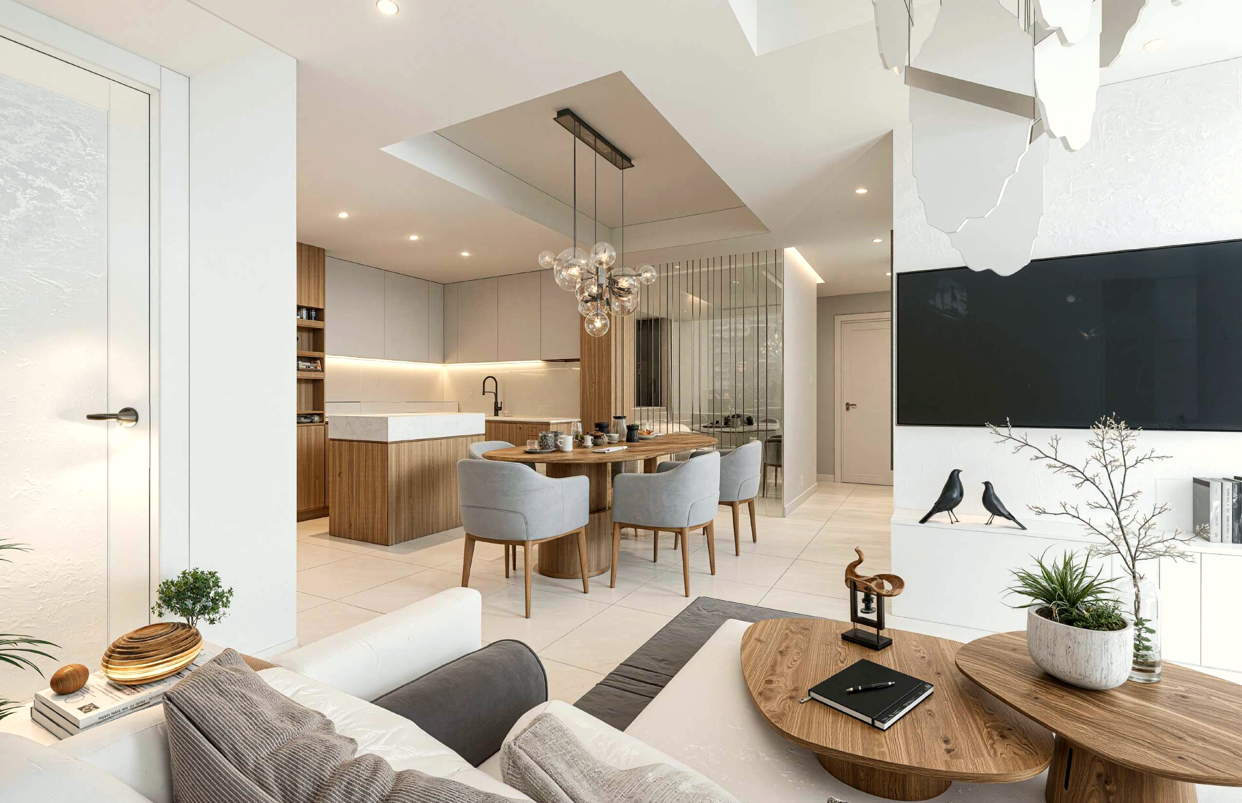 Interior de apartamento: cocina y sala.