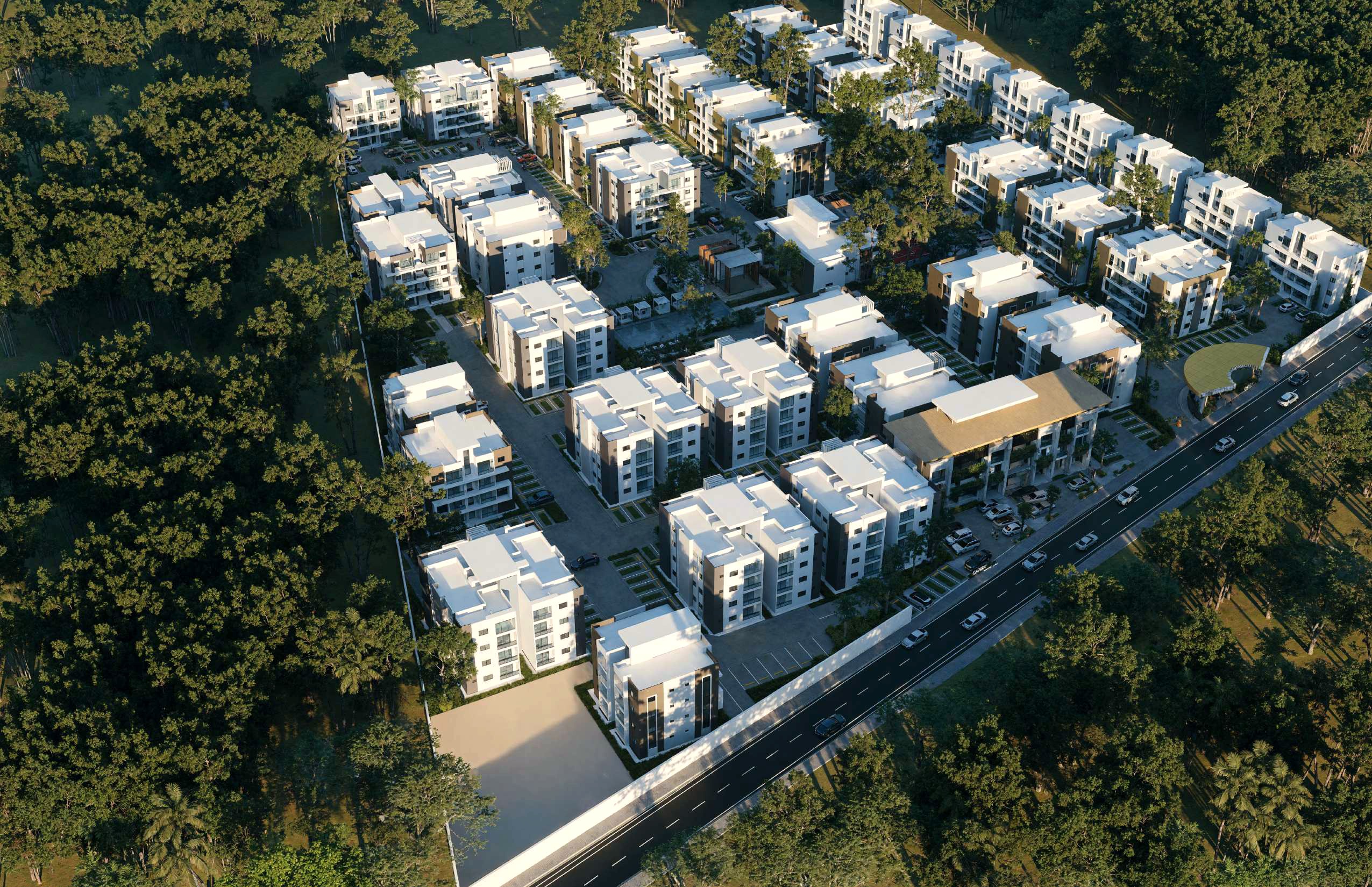 Vista aérea del complejo residencial Caney Oriental.